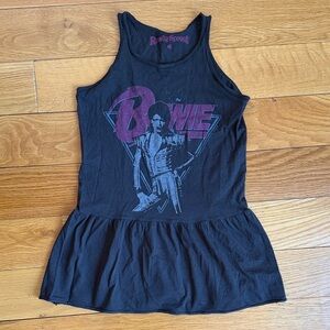 David Bowie Graphic Ruffle Hem Tank Dress dark gray